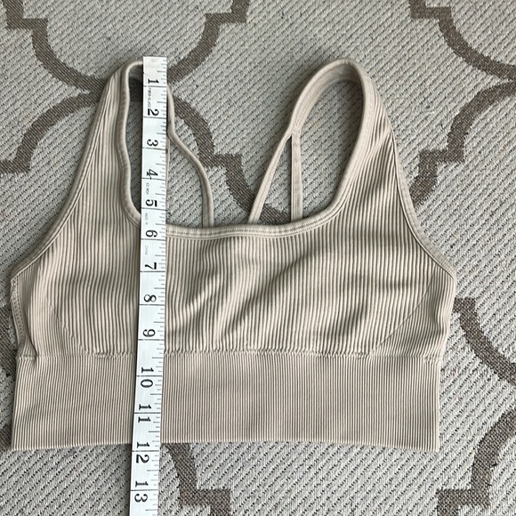Aerie seamless square neck ribbed cream double back straps lounge sports bra - Picture 6 of 6